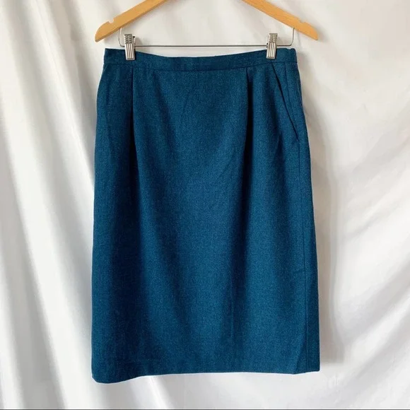 Pendleton Vintage 100% Virgin Wool Blue Midi Pencil Skirt Size 12P - Picture 3 of 12